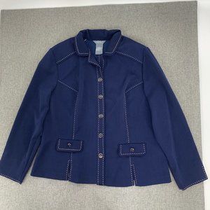 Koret Navy Blue Button Jacket Shoulder Pads Long‎ Sleeve Size 18 Collared
